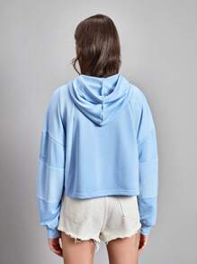 SHEIN Sports ソリッド ドローストリング アウトドア スウェットシャツ - ベビーブルー - チェックする 2