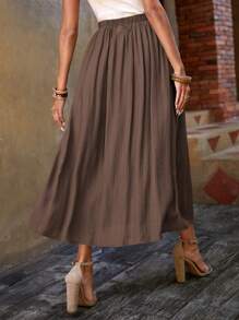 SHEIN Clasi Solid Slant Pocket Flare Skirt