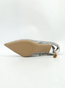 Ladies' High Heel Glitter Pumps - Silver - View 4