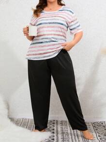 Plus Bộ PJ trễ vai sọc / Bộ Pyjama - Nhiều màu - Xem 2