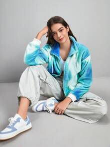 In My Nature Tie Dye Drop Shoulder Zipper Fleece Jacket - Multicolor - View 5