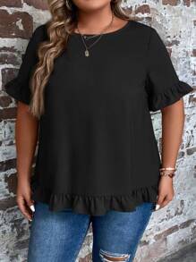 SHEIN LUNE Plus Flounce Sleeve Ruffle Hem Blouse