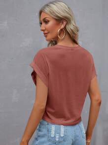 SHEIN LUNE 素色蝙蝠袖T恤 - 紅木色 - 查看 2