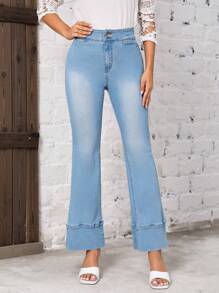 SHEIN LUNE Flare Leg Jeans - Light Wash - View 1