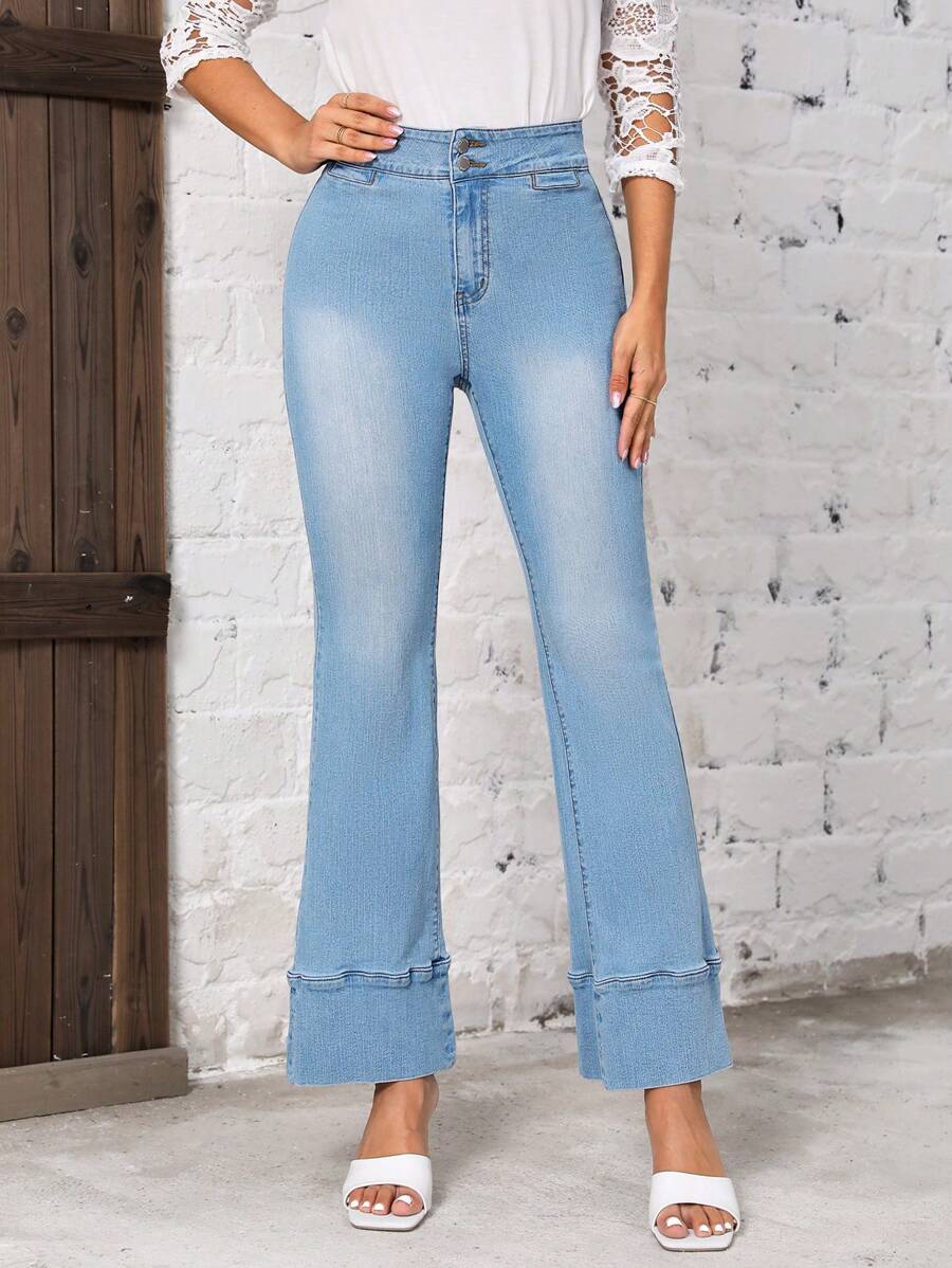 SHEIN LUNE Flare Leg Jeans - Light Wash - View 1