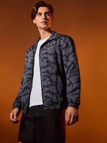 BATMAN X SHEIN 男士1入組滿版印花字母補丁細節夾克 - 黑色 - 查看 5