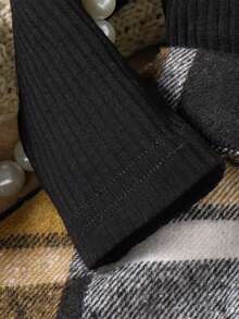 Áo thun cổ cao tay bong bóng cho bé gái 2 chiếc, trang phục váy và mũ in lưới, mềm mại, thoải mái, thời trang - màu đen - Xem 4