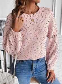 SHEIN LUNE Drop Shoulder Sweater - Pink - View 4