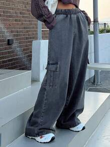 DAZY Flap Pocket Side Cargo Jeans,Baggy Jeans