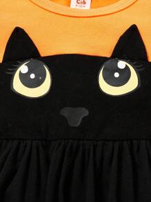 Cozy Pixies Bebé niña Vestido Halloween con estampado de dibujos animados ribete con fruncido