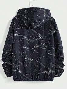 GENTILAND Loose Fit Men Marble & Letter Graphic Hooded Jacket (Without T-Shirt) - Black - View 2