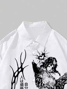 ROMWE MEN Anime Hombres Camisa con estampado de slogan y figura - Blanco - Ver 5