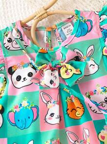 SHEIN 嬰兒卡通圖案荷葉邊連衣裙帶配件包 - 彩色 - 查看 3