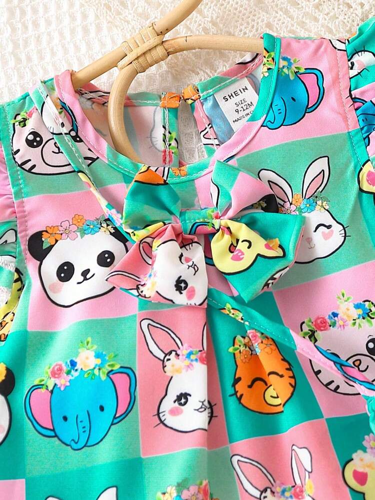 SHEIN 嬰兒卡通圖案荷葉邊連衣裙帶配件包 - 彩色 - 查看 3