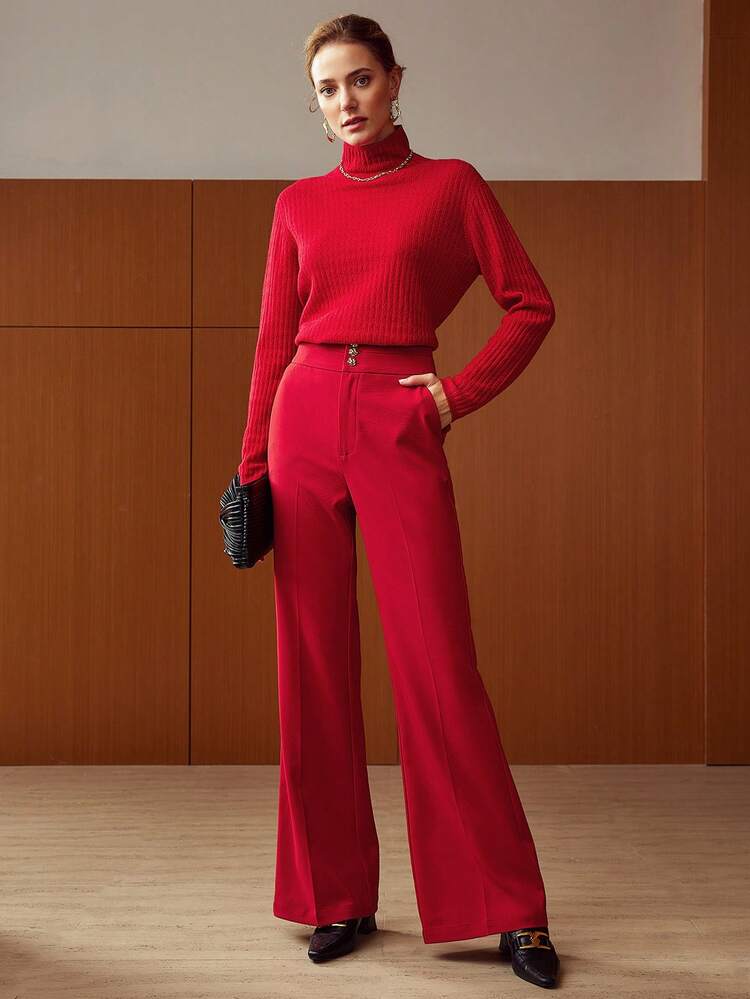 MOTF PREMIUM Jersey 100% puro lana cuello alto - Rojo - Añade 3