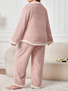 Plus Contrast Trim Flannel PJ Set - Dusty Pink - View 2