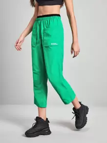 In My Nature 字母圖案口袋貼布戶外長褲 - 綠色 - 查看 7