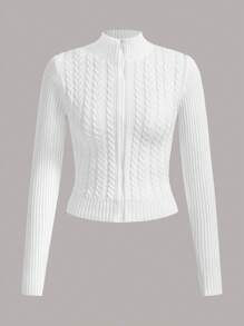 Muchica Xoắn Dan Cổ giả Dây kéo Áo len Mở - trắng - Xem 1