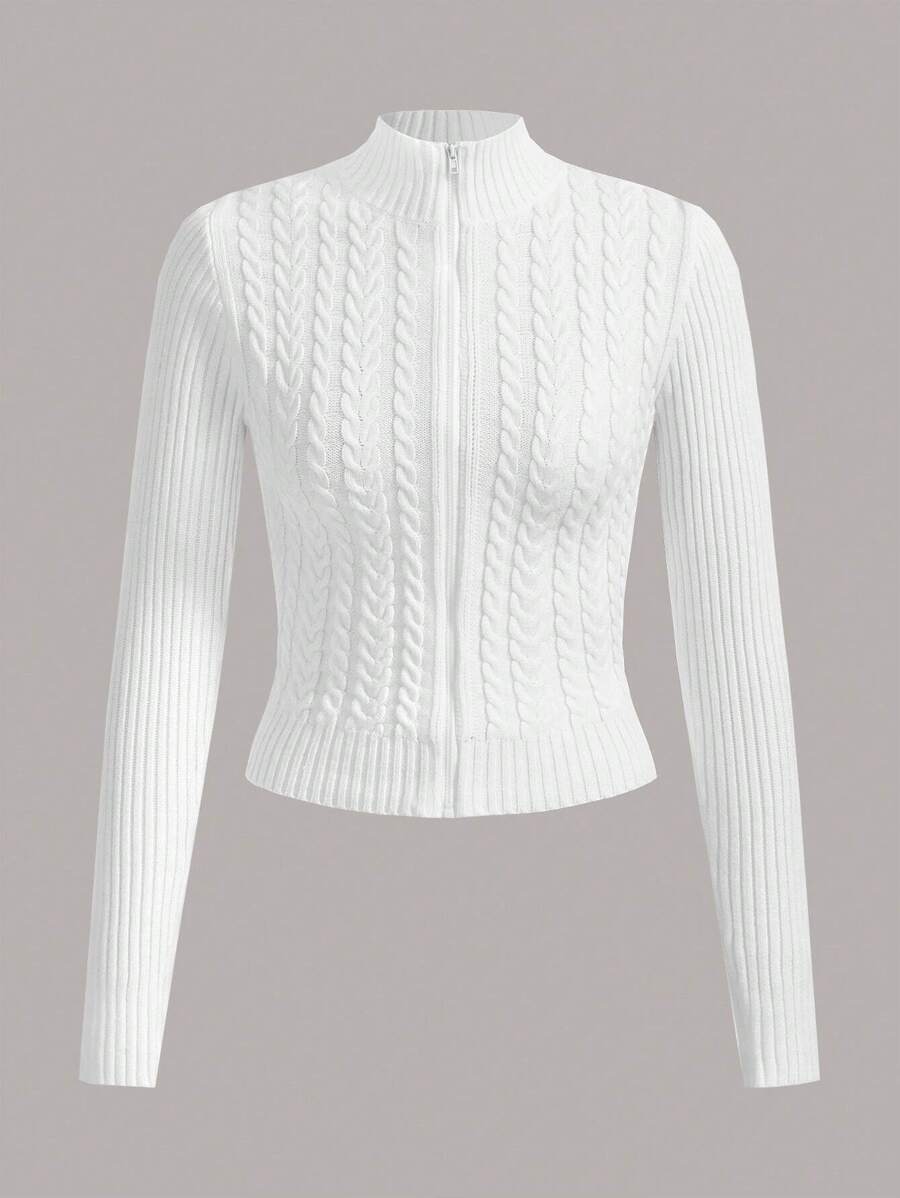 Muchica Xoắn Dan Cổ giả Dây kéo Áo len Mở - trắng - Xem 1