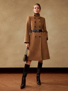 MOTF PREMIUM WOOL-BLEND STAND COLLAR COAT - Coffee Brown - View 10