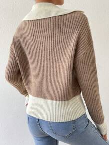 SHEIN LUNE Áo len chui đầu cổ tương phản, vai rớt, chất liệu dệt kim gân, thích hợp cho mùa thu đông. - Nhiều màu - Xem 2