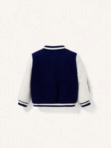 Cozy Pixies Em bé Thư được vá Sọc trang trí Khối màu Áo khoác Đại học - Màu xanh hải quân - Xem 2