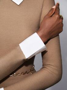 BizChic Contrast Collar Button Detail Dress Without Belt - Multicolor - View 7