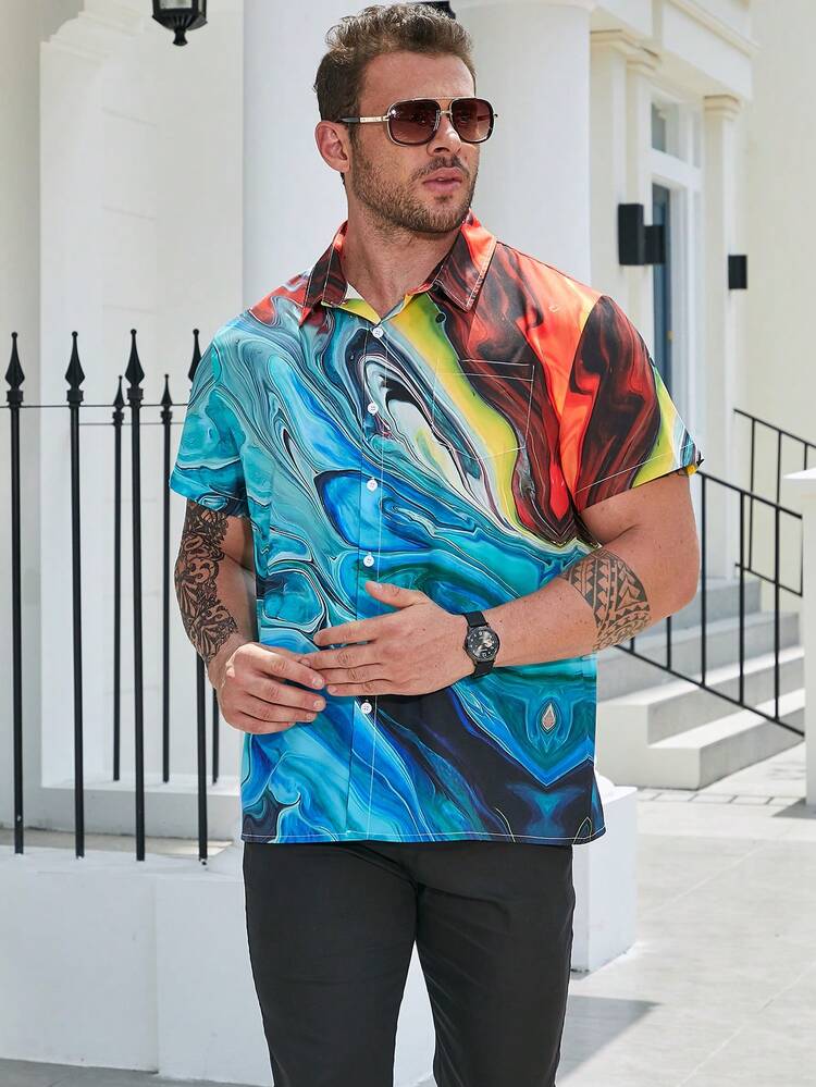 Men Plus Marble Print Shirt