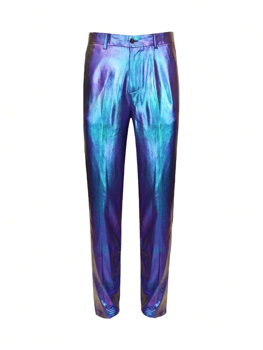 Men Metallic Suit Pants - Red Violet - View 1
