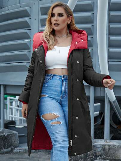 Astrid Plus Size Women's Zip-Up Hooded Long Sleeve Padded Coat, Casual Long Style, Winter