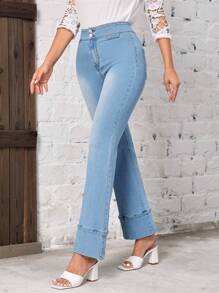 SHEIN LUNE Flare Leg Jeans - Light Wash - View 4