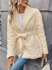 SHEIN Frenchy 大翻領落肩袖絎縫外套 - 杏色 - 查看 5