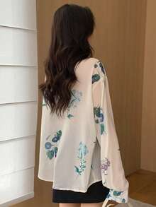 DAZY Floral Print Drop Shoulder Shirt - White - View 2