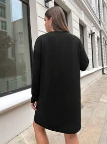 RueChic Plus Letter Graphic Drop Shoulder Dress - Black - View 2