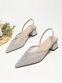 Fashionable Crystal Decor Pointed Toe Women's Sandals - Silver - View 4