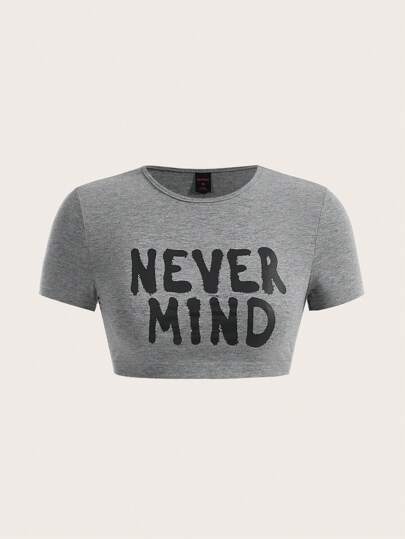 Camiseta corta con gráfico de letras NEVER MIND, escuela