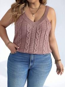 Calvaya Plus Cable Knit Top - Dusty Pink - View 1