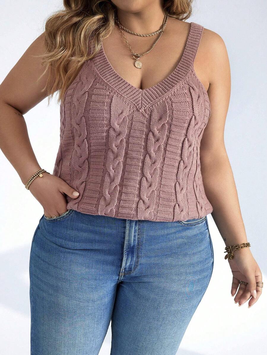 Calvaya Plus Cable Knit Top - Dusty Pink - View 1