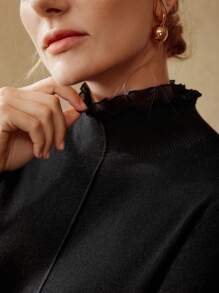 MOTF PREMIUM 100% PURE WOOL LETTUCE TRIM SWEATER - Black - View 7