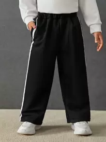 SHEIN Chàng trai trẻ Băng tương phản Bên cạnh nút quần ống rộng Quần thể thao - màu đen - Xem 4