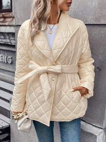 SHEIN Frenchy 大翻領落肩袖絎縫外套 - 杏色 - 查看 1