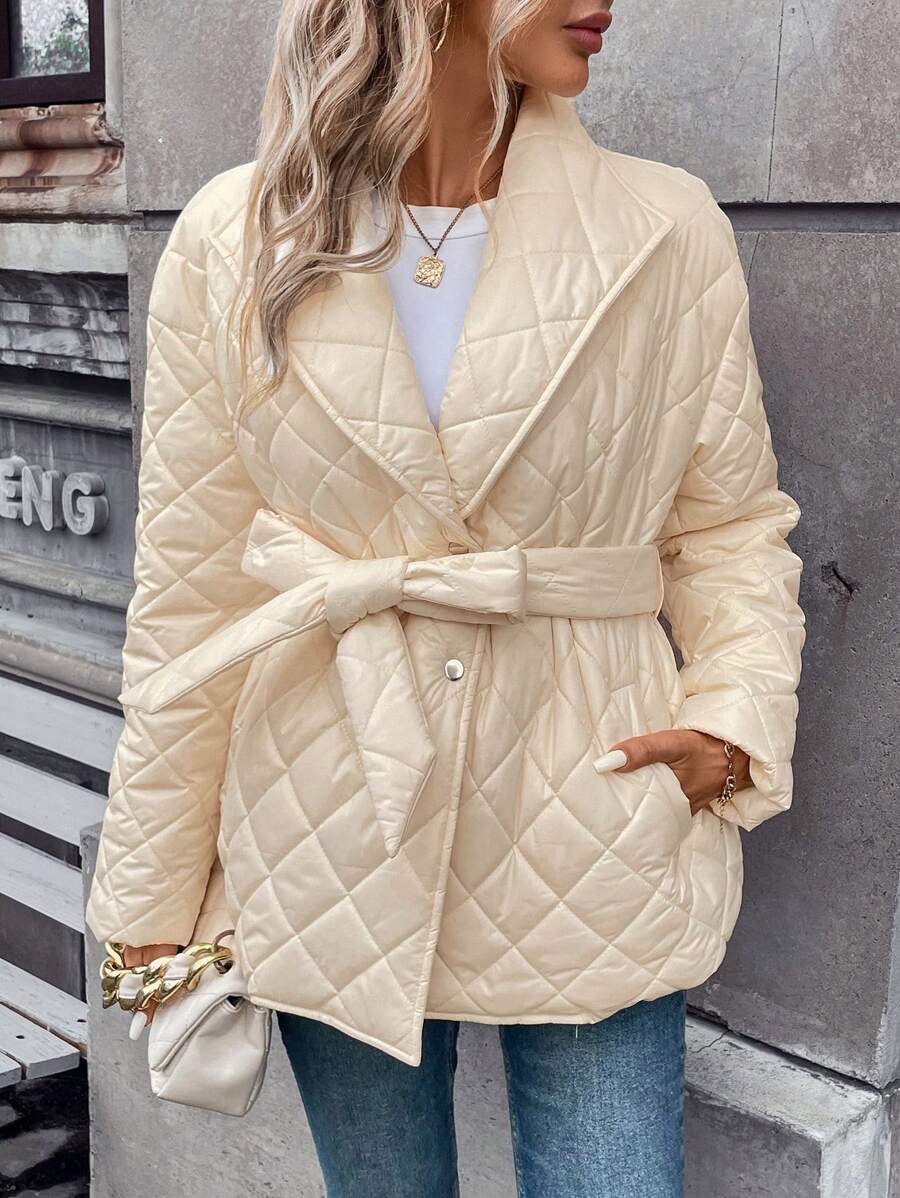 SHEIN Frenchy 大翻領落肩袖絎縫外套 - 杏色 - 查看 1