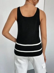 SHEIN Unity Top tejido tank con patrón de rayas - Negro - Ver 2