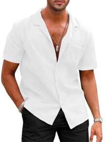 男士素色口袋貼布襯衫 - 白色 - 查看 1