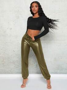 SHEIN SXY Drawstring Waist Pants - Army Green - View 5