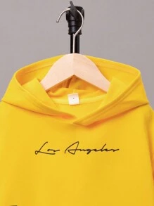 SHEIN 青少年男孩休闲运动口号印花连帽衫