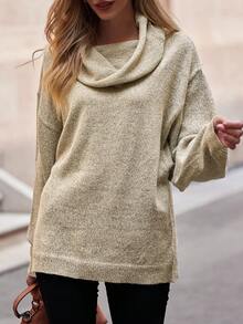 SHEIN LUNE 堆堆領落肩袖套頭毛衣 - 灰色 - 查看 5