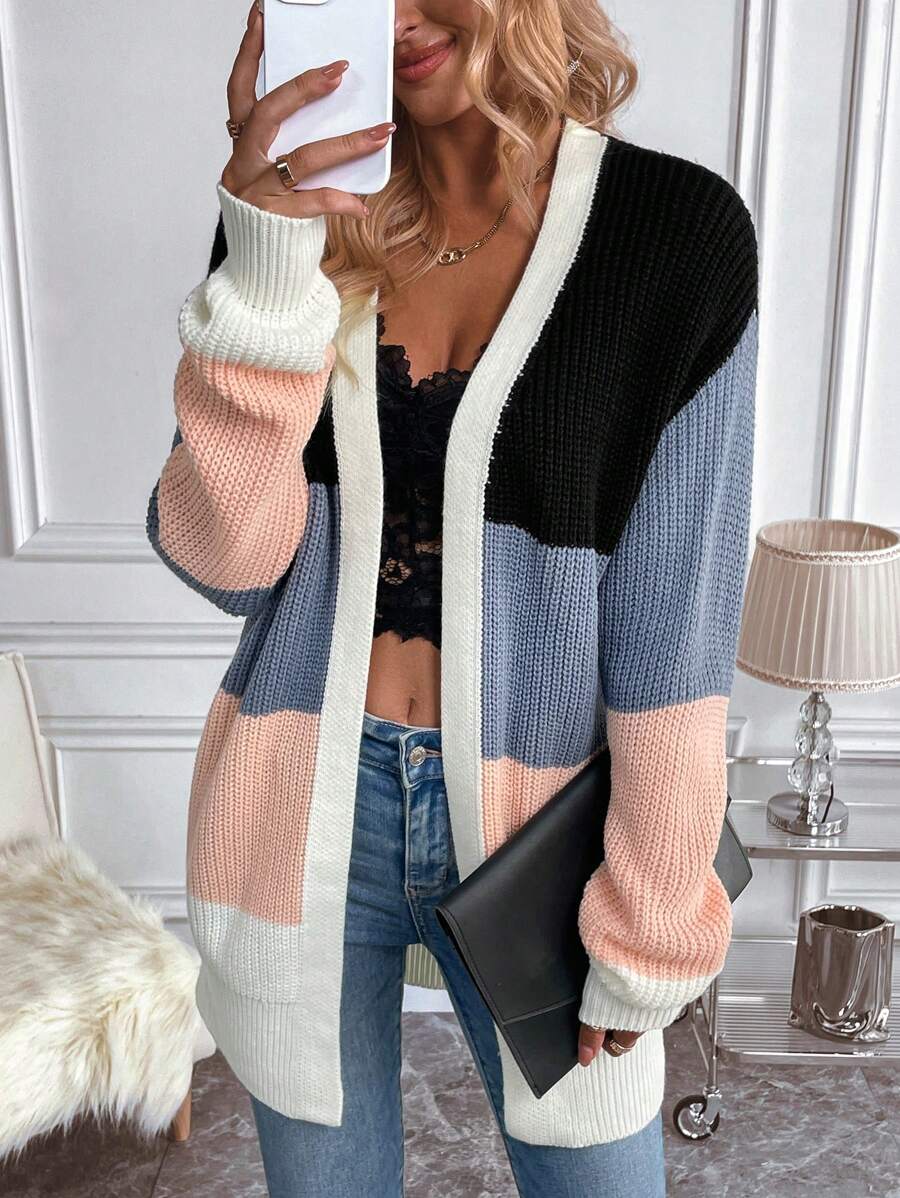 SHEIN LUNE Cárdigan drop shoulder de bloques de color - Multicolor - Ver 1