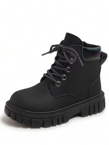 Winter New Arrivals Children's Boots For Girls/boys, Thick Bottom Street Style Motorcycle Pu Leather Shoes - Black - View 2