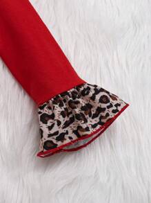 SHEIN Baby Girl Christmas Print Ruffle Trim Bodysuit & Headband - Red - View 5